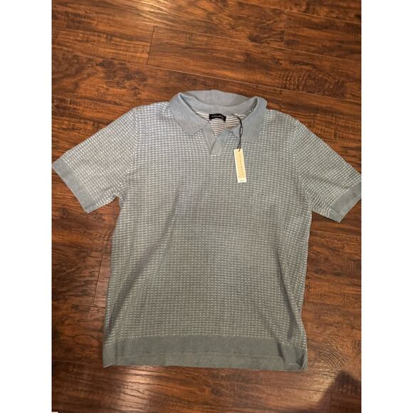 TAHARI Polo Shirt Men's Blue Short Sleeve Soft Stretch Viscose Blend Sz:L - Picture 1 of 6